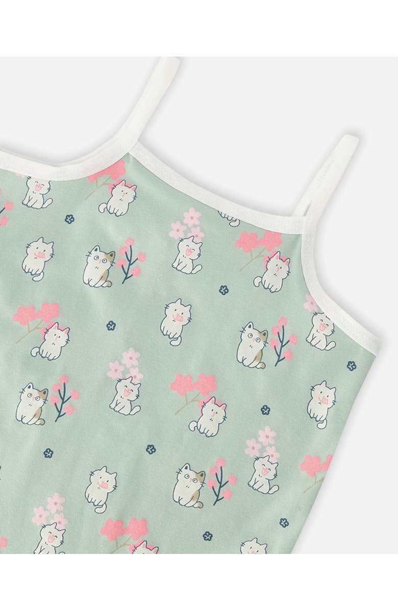 Deux par Deux Organic Cotton Kitten Tank Underwear, Alternate, color, Green Kitten Print