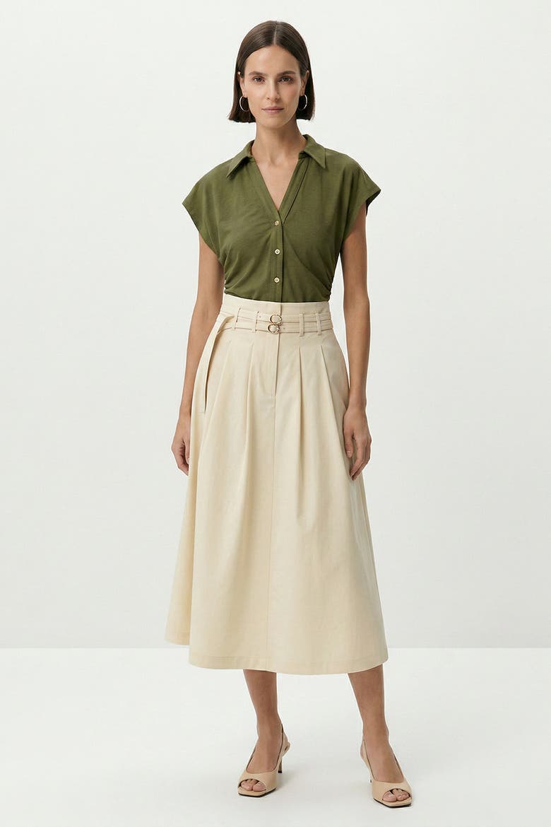 Nathalie High Waisted Pleated Midi Skirt, Alternate, color, Cream