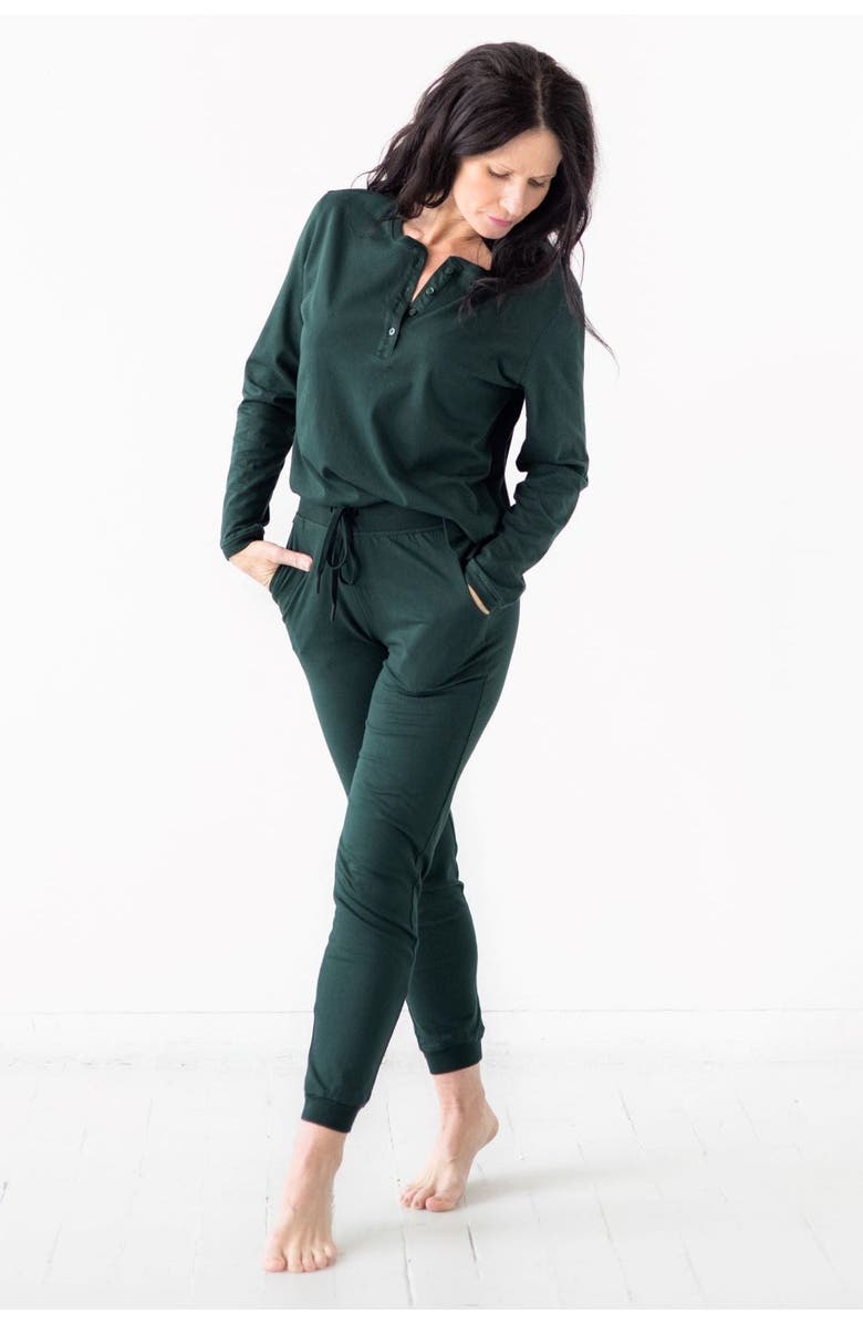 SALUA Brushed Pima Cotton Henley, Main, color, Dark Green