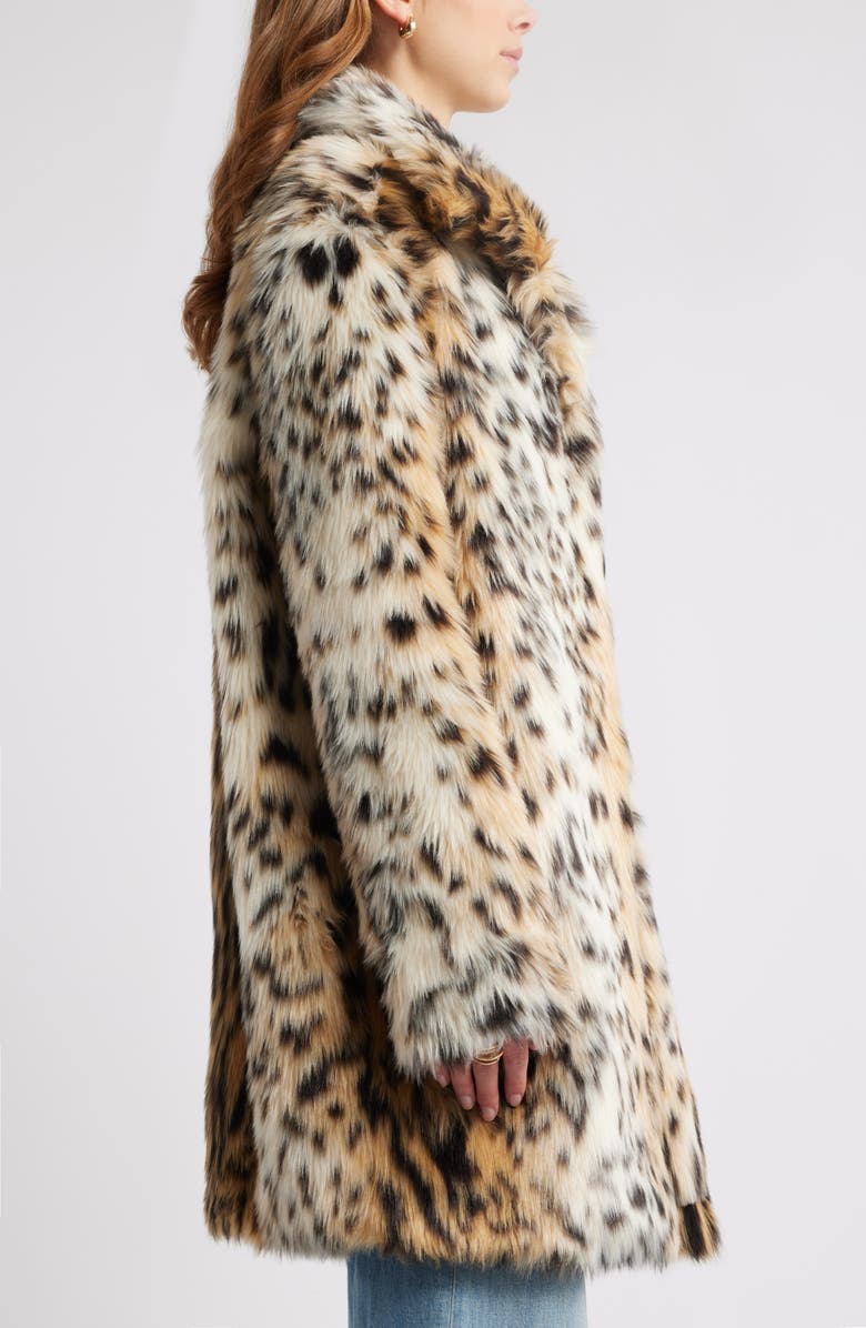Open Edit Leopard Faux Fur Longline Coat, Alternate, color, 