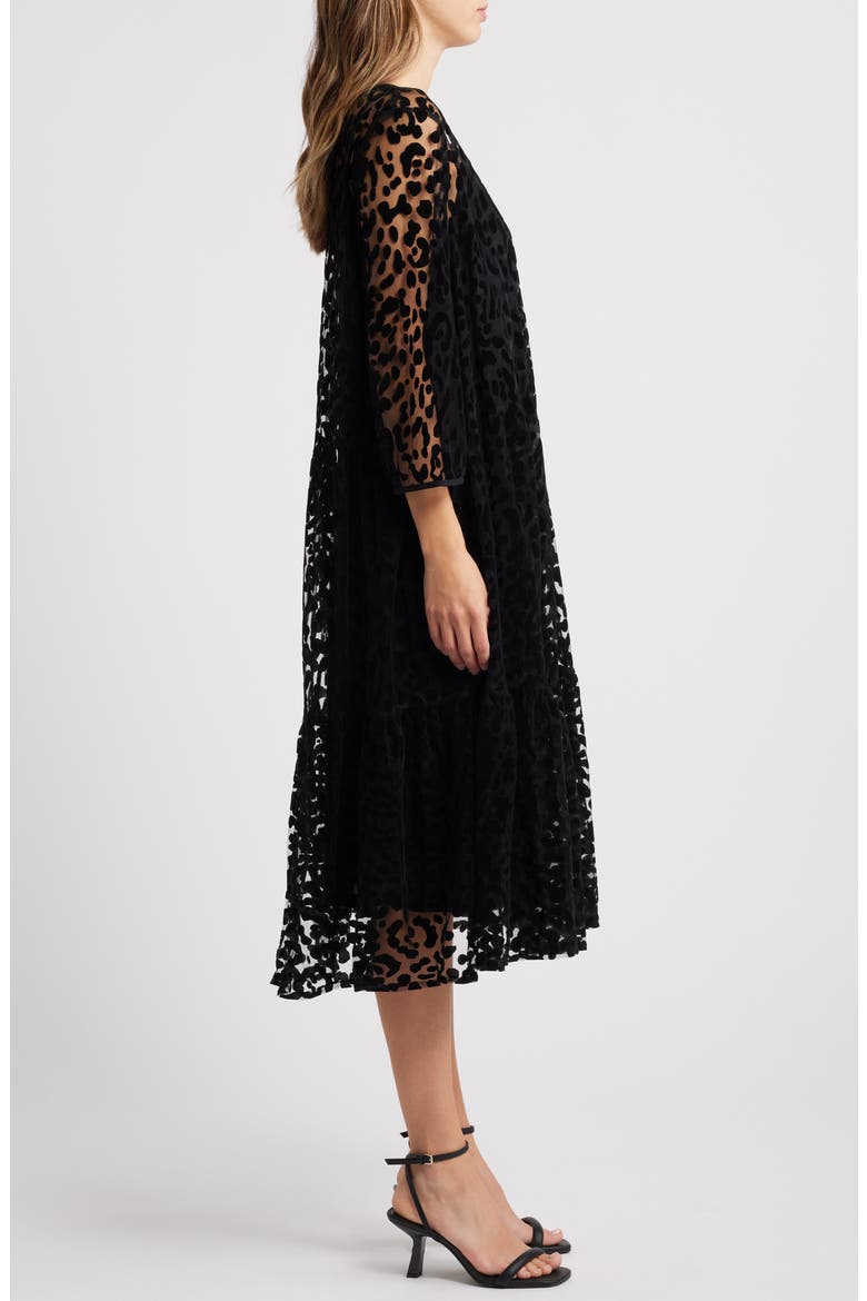 Otilo Leopard Velvet Jacquard Long Sleeve Layered Midi Dress, Alternate, color, BLACK