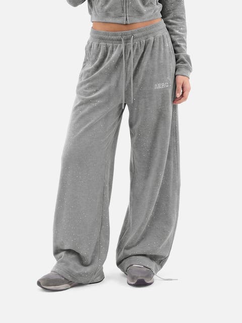 Rhinestone Velour Baggy Barrel Sweatpants
