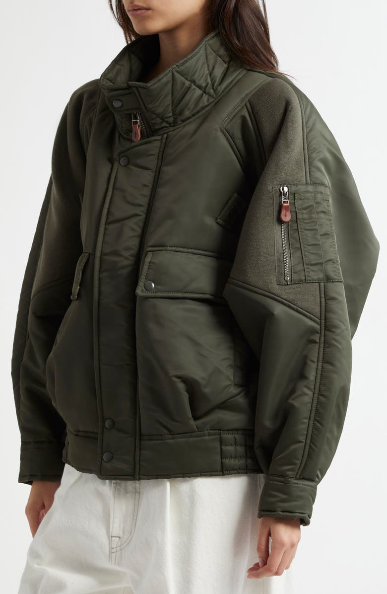 R13 Ribbed Flight Bomber Jacket, Alternate, color, Olive
