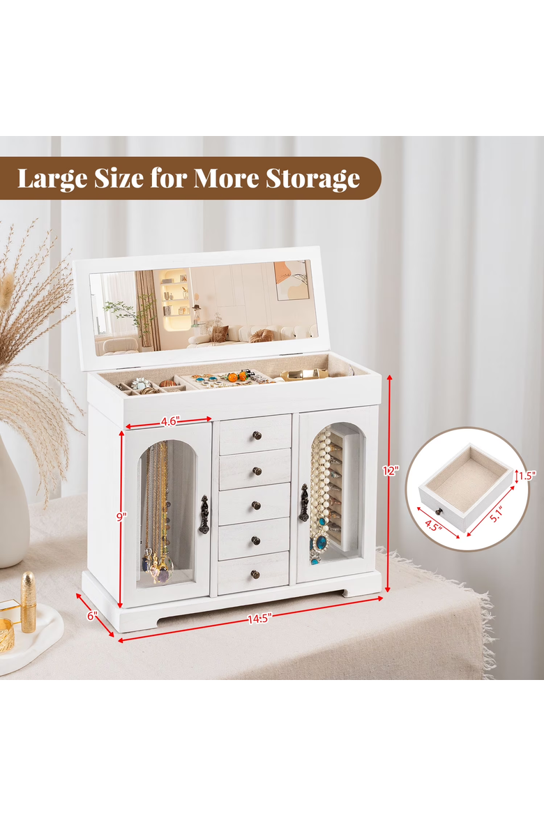 Wooden Jewelry Organizer Cabinet with Mirror, Alternate, color, White