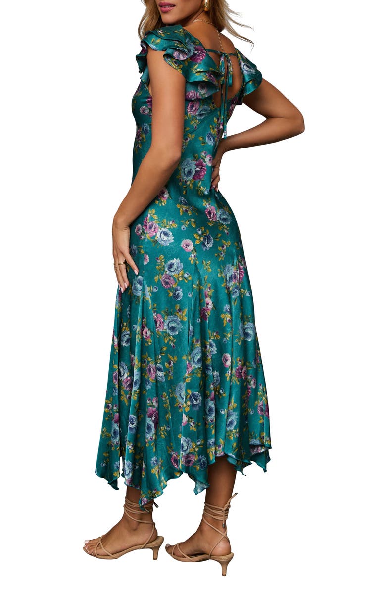 VICI Collection Sweet Feeling Floral Satin A-Line Dress, Alternate, color, Teal Multi