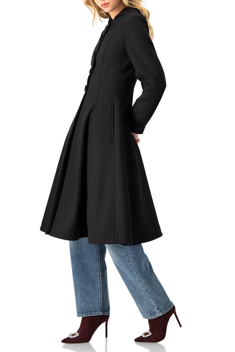 Hooded Button-Front Wool-Blend Midi Swing Coat, Alternate, color, Black