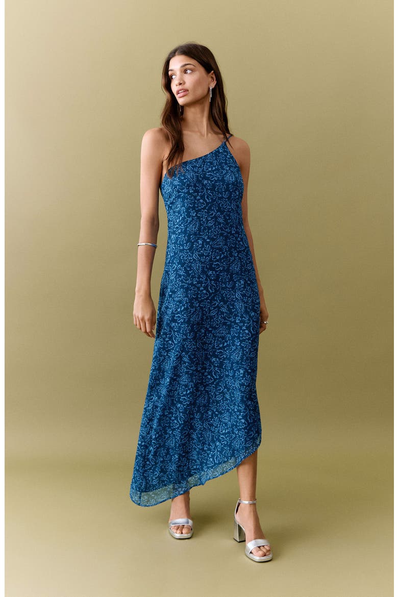 Floral Asymmetric Chiffon Dress, Alternate, color, TURQUOISE