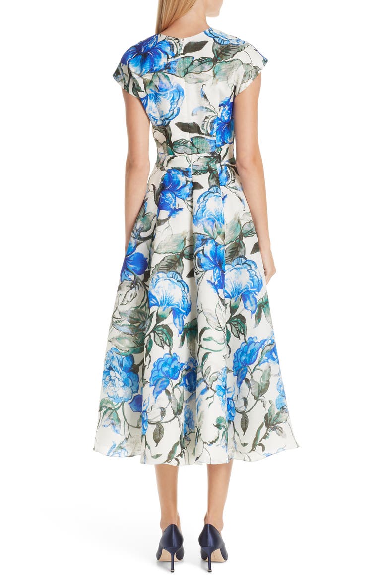 Floral Silk Midi Dress, Alternate, color, PERSIAN BLUE MULTI