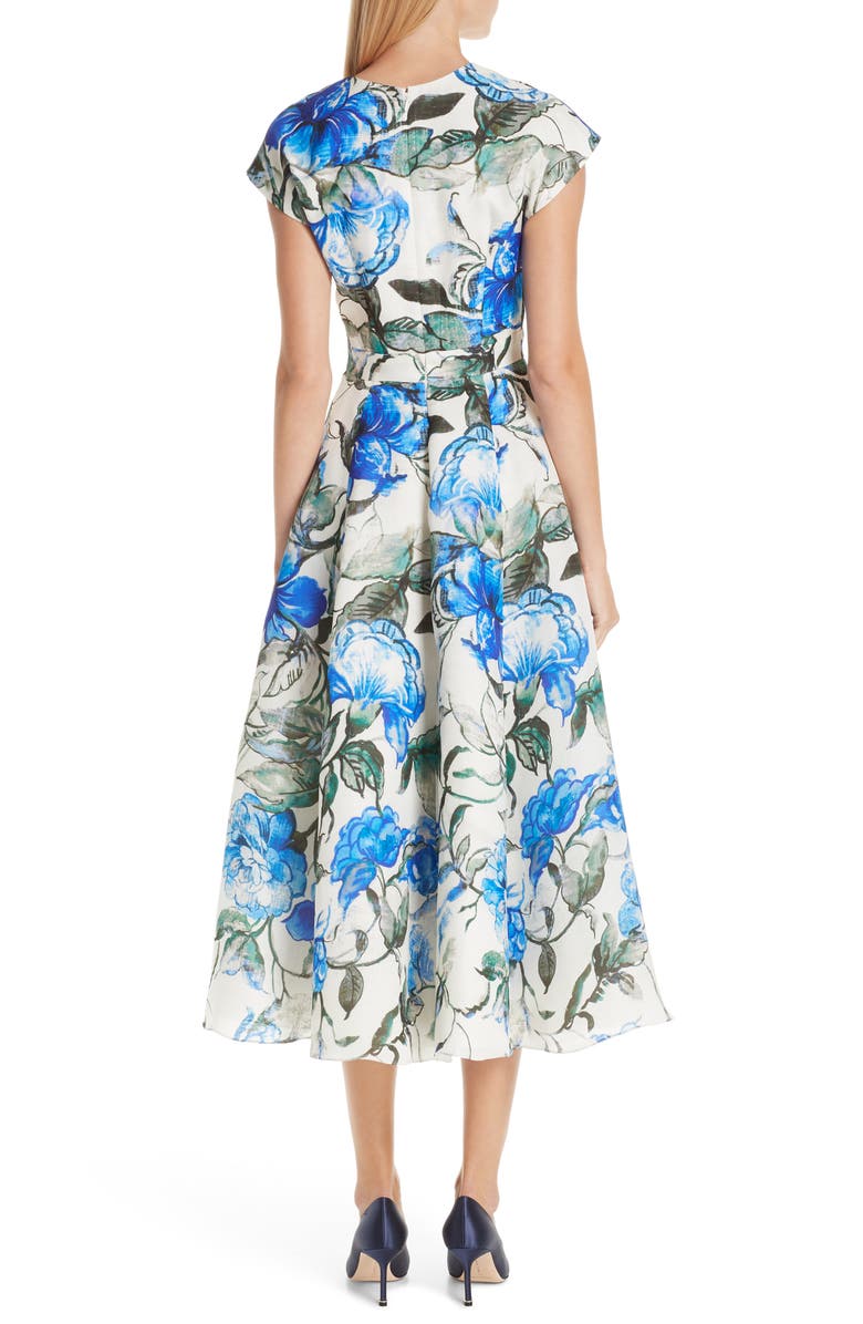Carolina Herrera Floral Silk Midi Dress, Alternate, color,