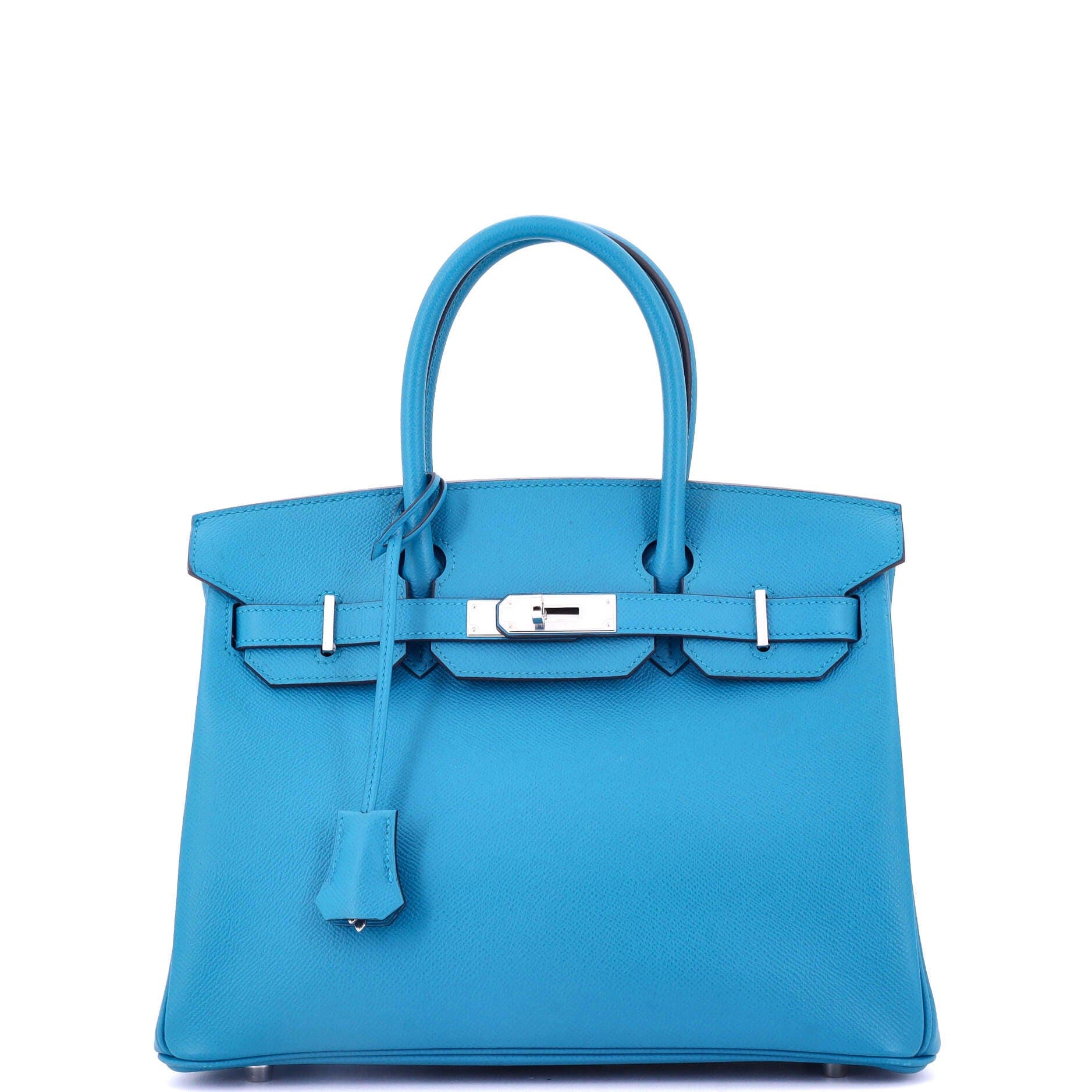 Pre-Owned Hermes Birkin Handbag Blue Epsom with Palladium Hardware 30, Main, color, 