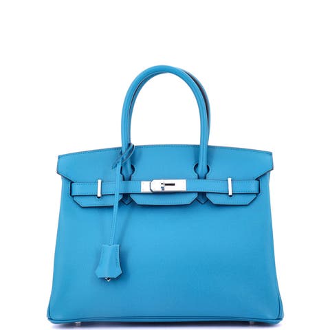 Birkin Handbag Blue Epsom with Palladium Hardware 30