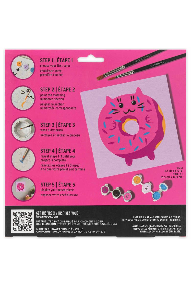 Acrylic Mini Paint By Number Kit, Kawaii Cat Donut, 6 x 6 Inches, Alternate, color, Multicolored