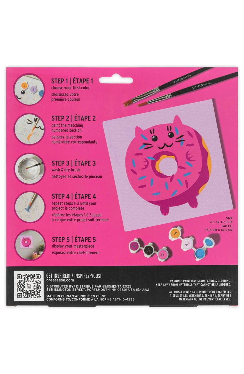 Brea Reese Vivid Acrylic Mini Paint By Number Kit, Kawaii Cat Donut, 6 x 6 Inches, Alternate, color, Multicolored
