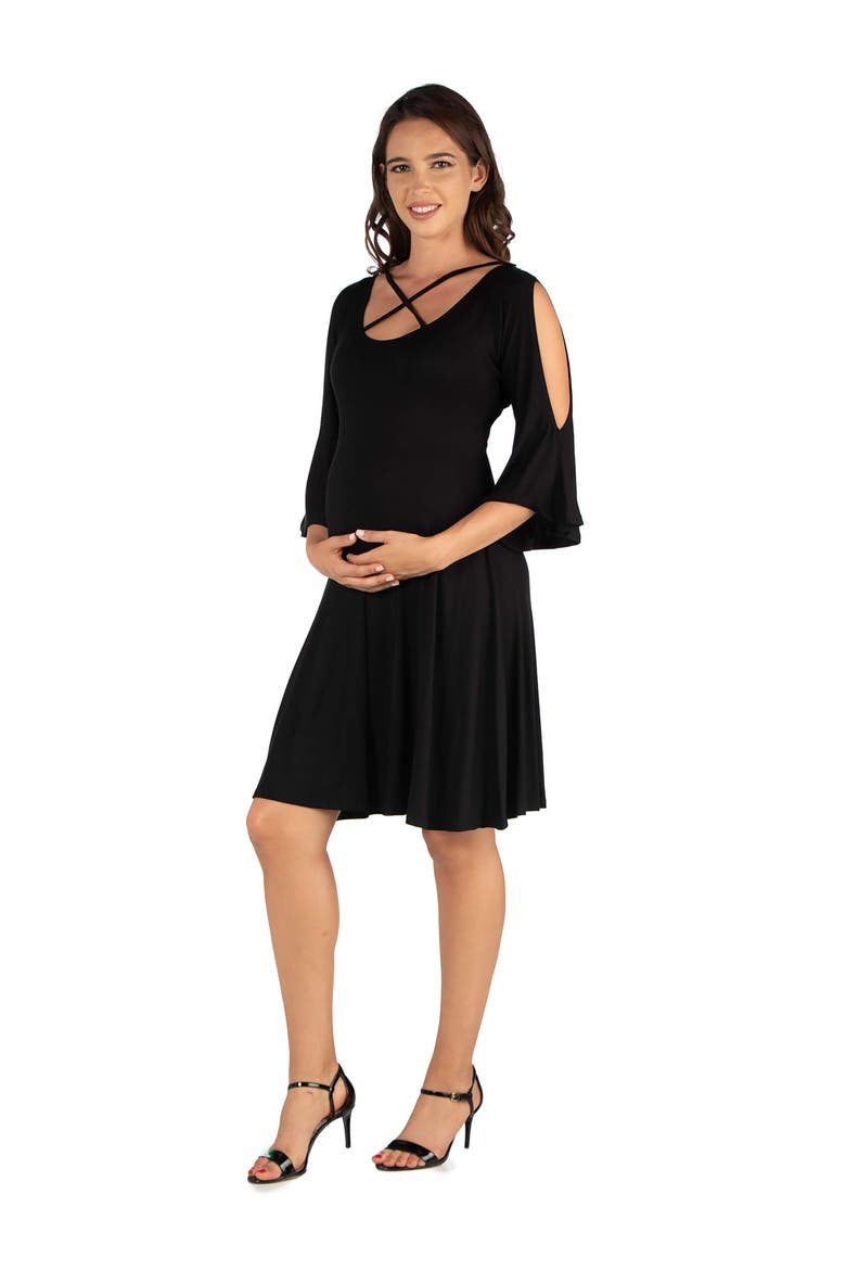 Maternity Knee Length Cold Shoulder Dress, Alternate, color, Black