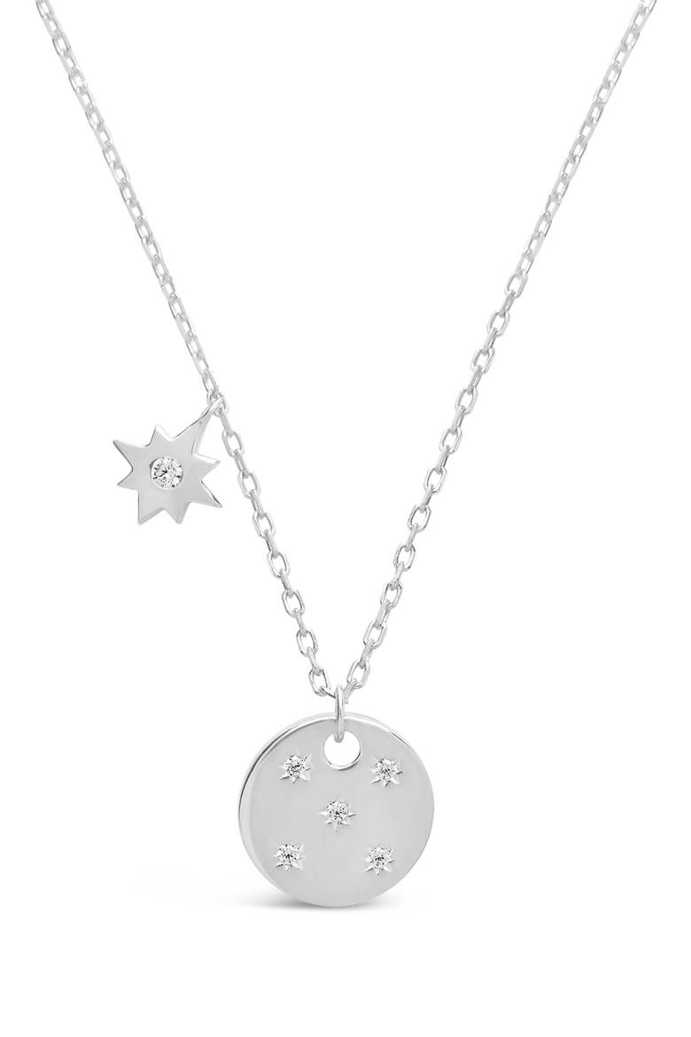 CZ North Star Charm & Disc Pendant Necklace, Main, color, SILVER