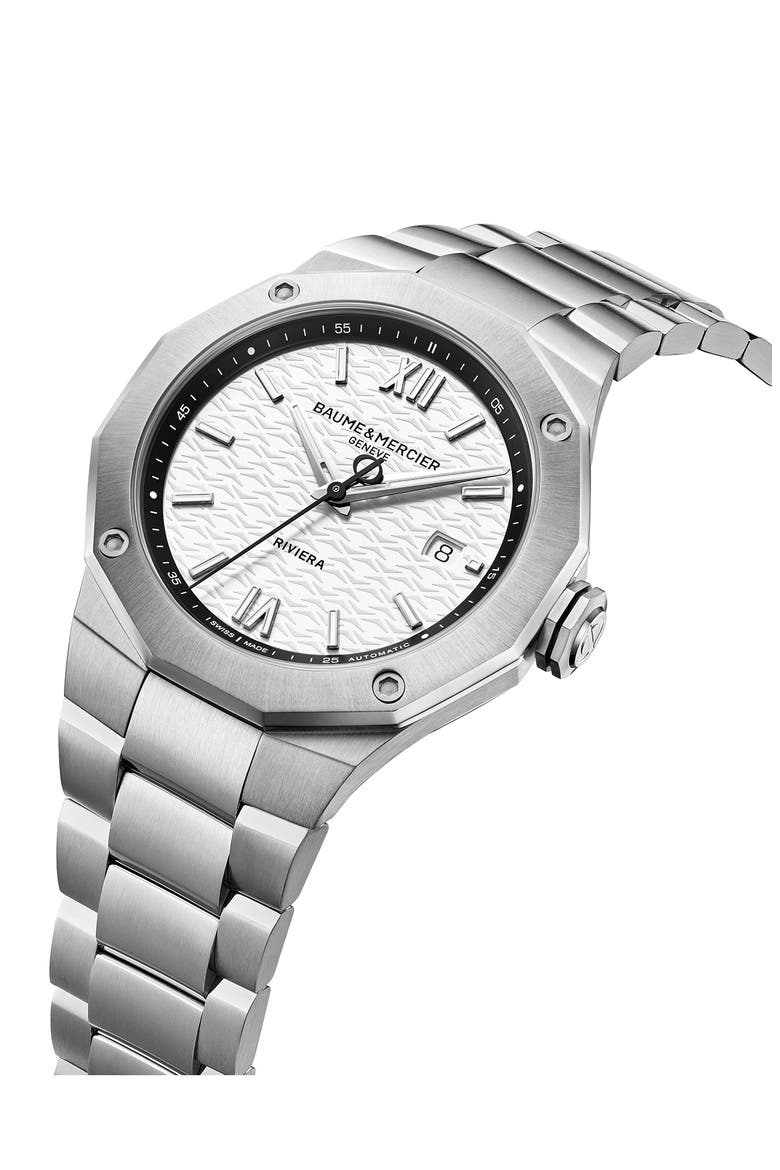 Riviera 10829 Automatic Bracelet Watch, 42mm, Alternate, color, WHITE