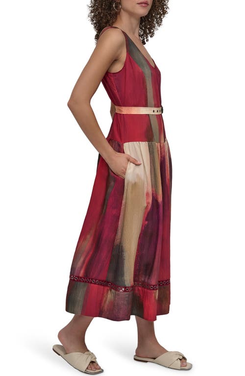 Dkny Abstract Print Drop Waist Sleeveless Dress In Multi