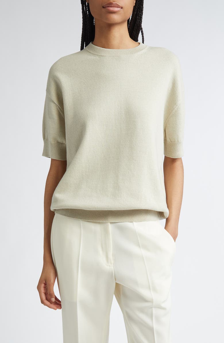 Jil Sander Short Sleeve Cashmere & Cotton Crewneck Sweater, Main, color, 