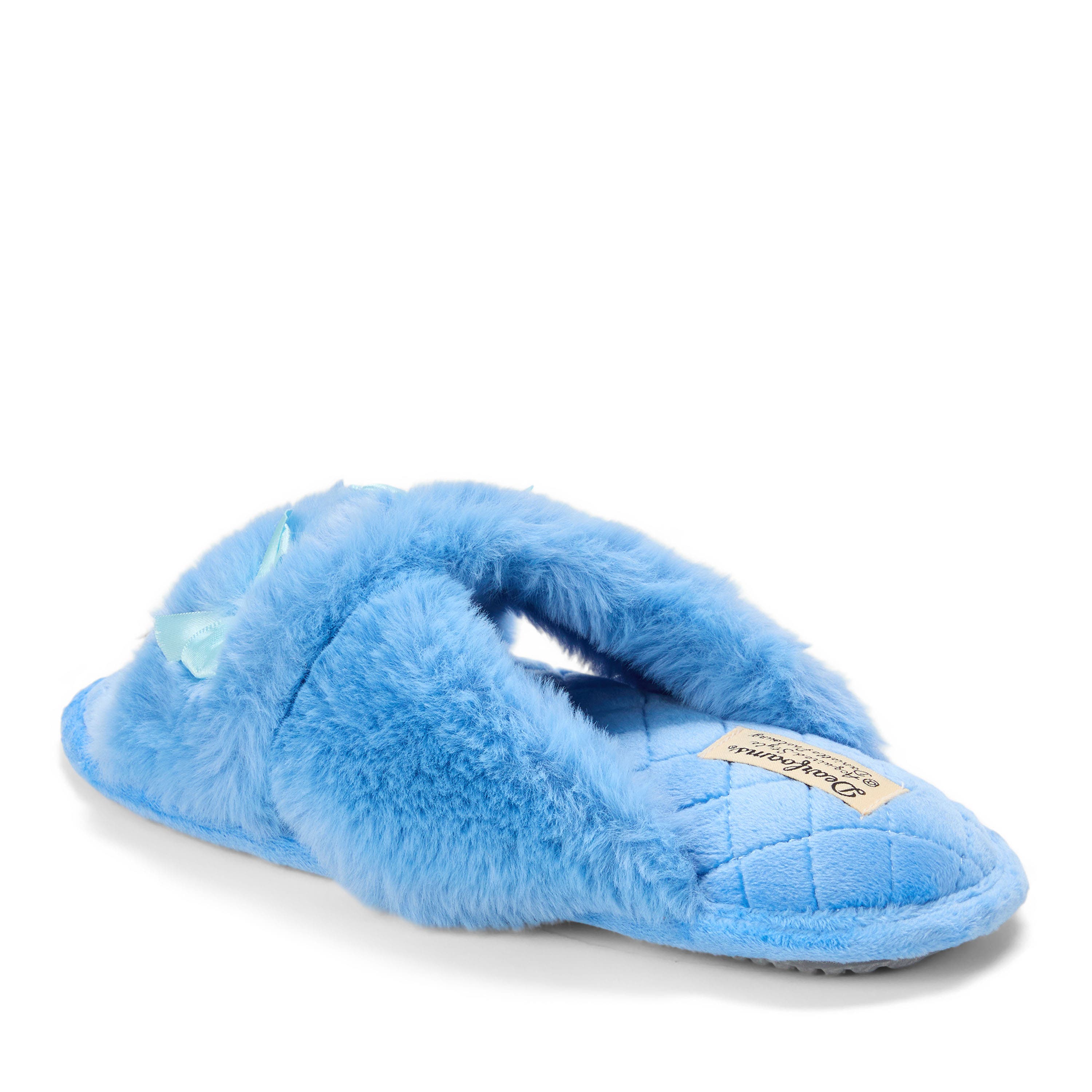 DEARFOAMS Jessica Furry Crossband Slide Slipper, Alternate, color, Cornflower