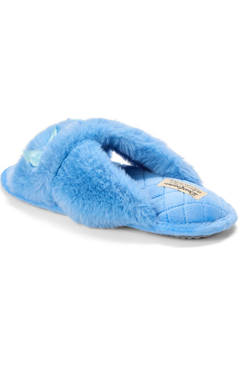 DEARFOAMS Jessica Furry Crossband Slide Slipper, Alternate, color, Cornflower