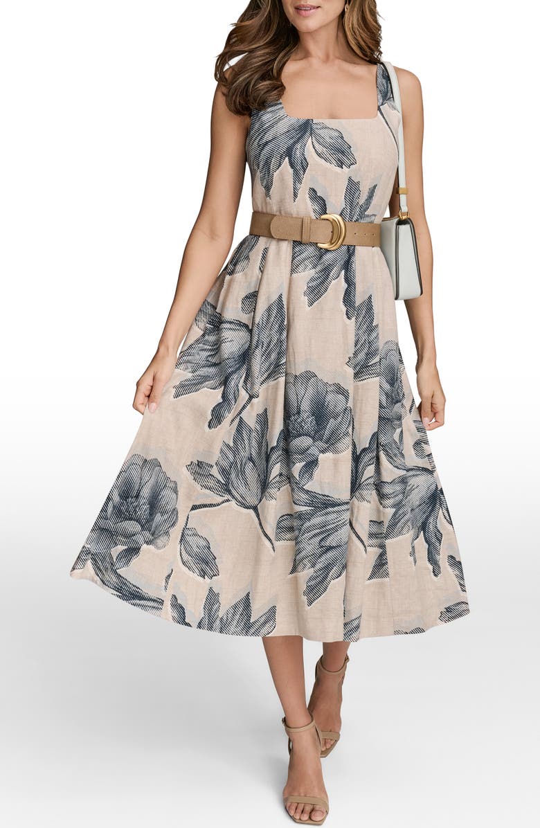 Donna Karan New York Print Belted Sleeveless Midi Dress, Alternate, color, 
