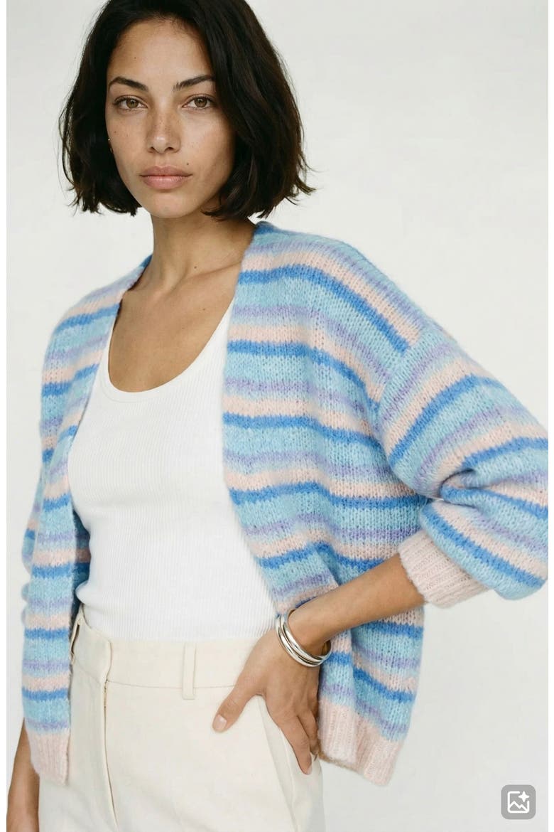 Maybe Stripe Open Front Cardigan, Alternate, color, CASHMERE BLUESTRIPES NEBULAS B