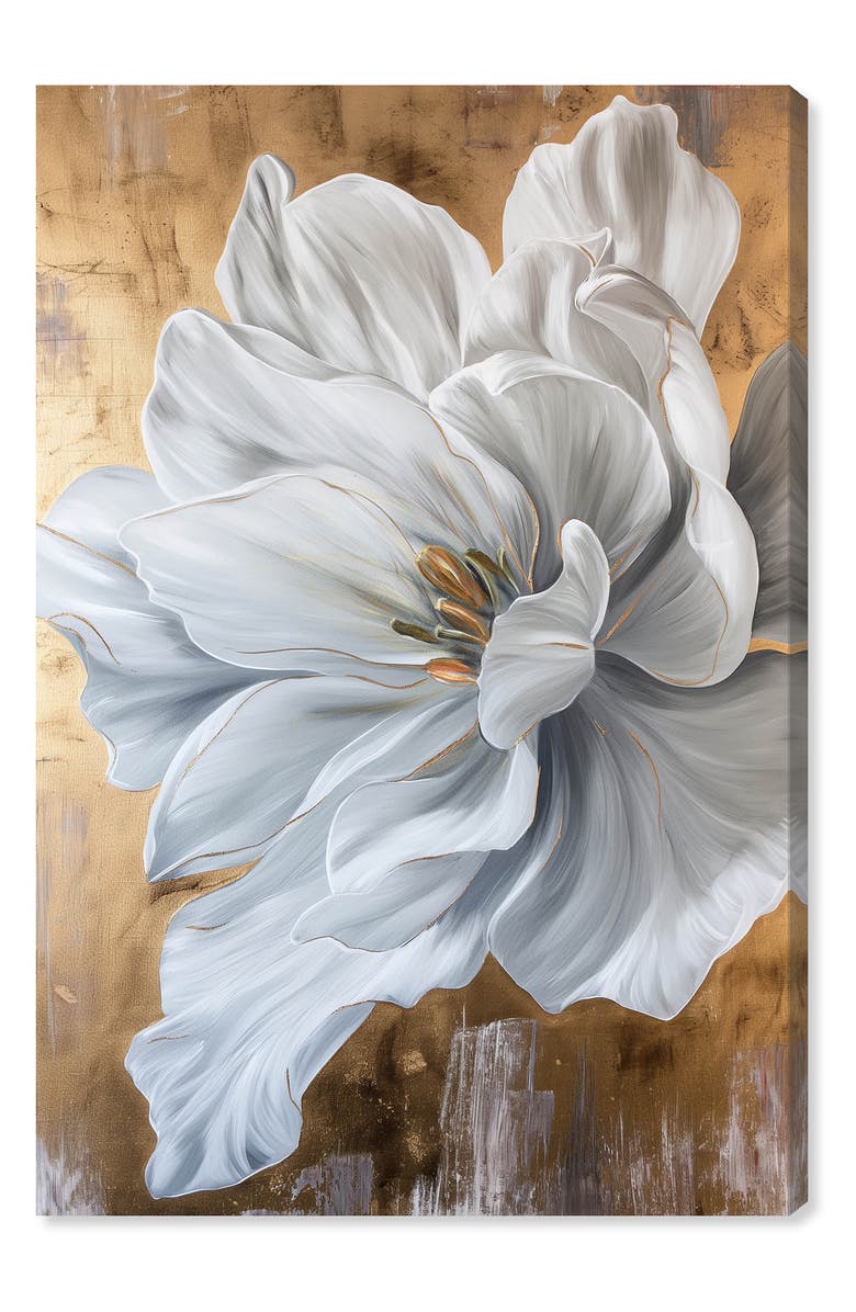 Wynwood Studio Bloom White Petals Canvas Wall Art, Main, color, Gold