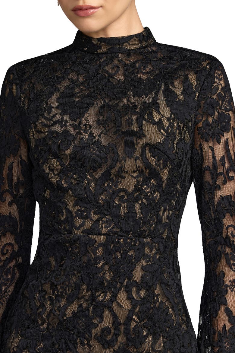 Mock Neck Long Sleeve Lace Gown, Alternate, color, Black Nude