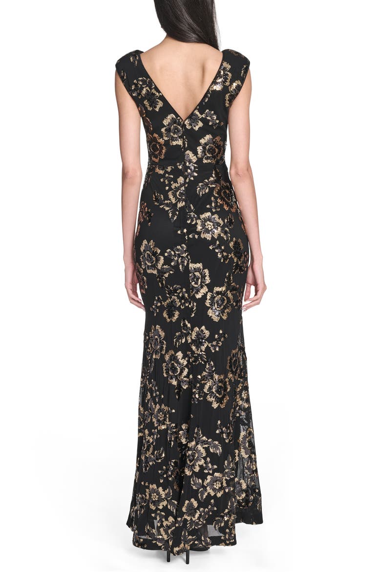 Floral Sequin Gown, Alternate, color, BLACK/ GOLD