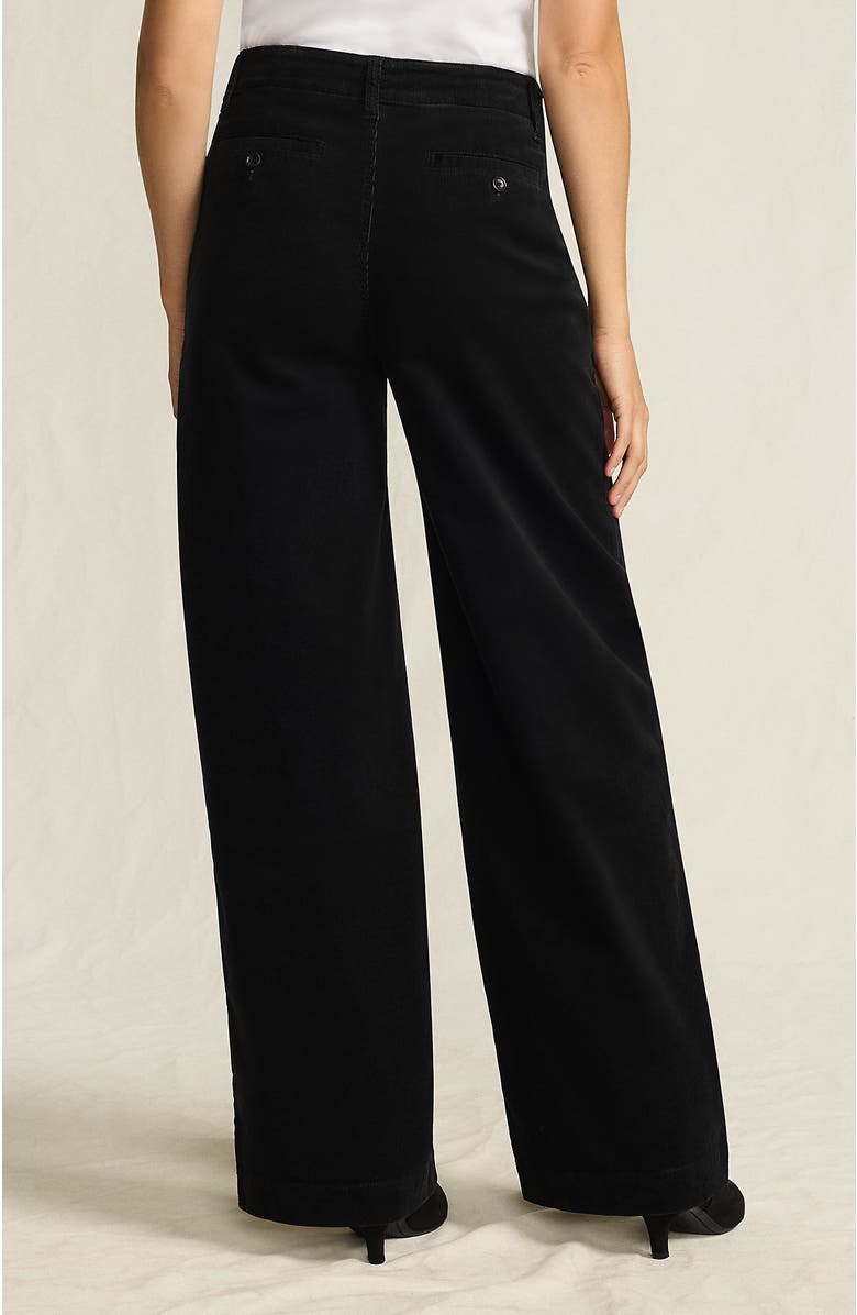 Lands' End Corduroy High Rise Wide Leg Top Stitch Trousers, Alternate, color, Black