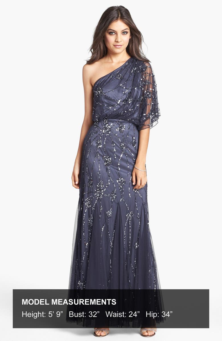 Adrianna Papell Beaded One Shoulder Blouson Gown, Alternate, color, 