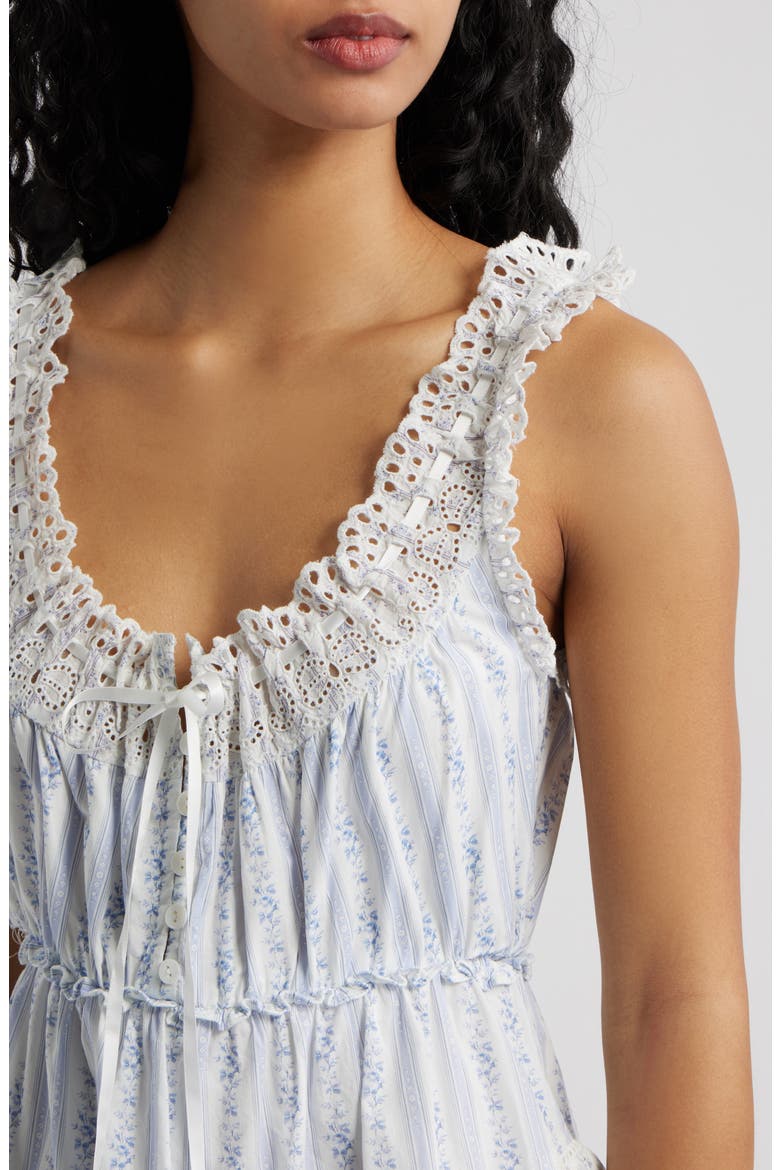 Zayan Floral Tiered Cotton Minidress, Alternate, color, SKY BONNET BLUE