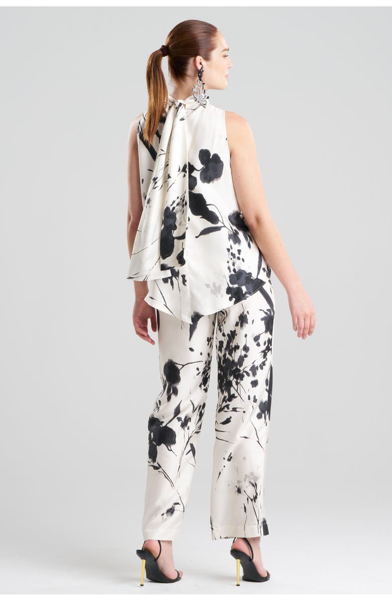 Natori Nara - Silk Twill Halter Scarf Top, Alternate, color, Black/White