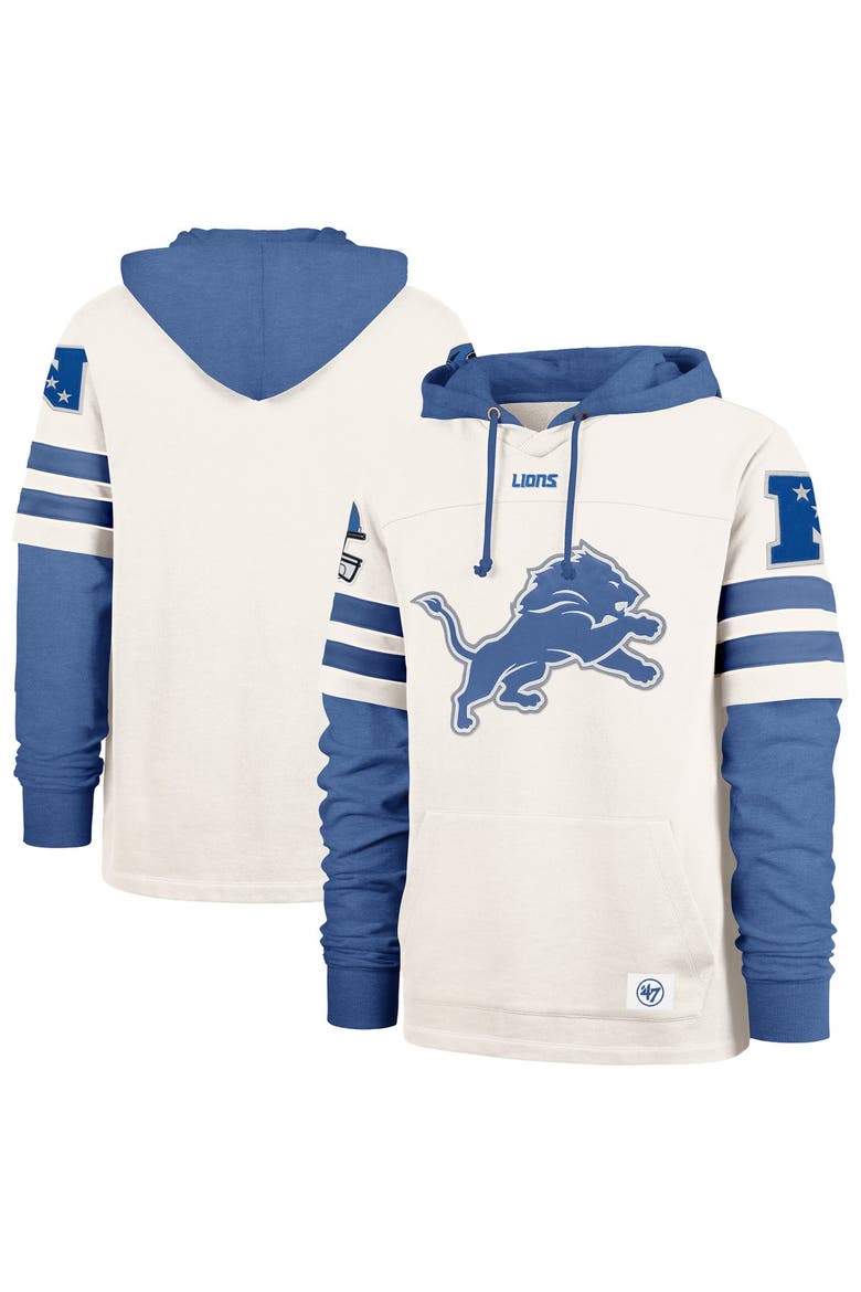 Men's '47  Cream Detroit Lions Split Zone Cornerback Duo Lacer Hoodie, Main, color, Cream