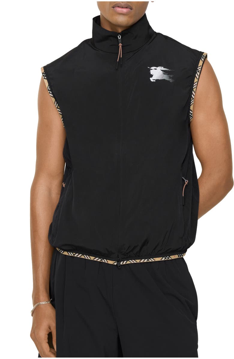 Burberry Check Trim Nylon Gilet, Main, color, Black