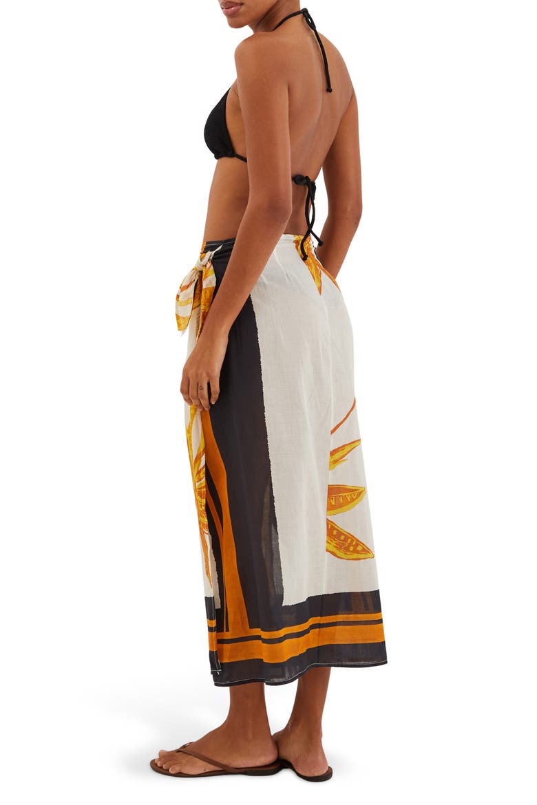 Tuscan Flora Midi Pareo Cover-Up, Alternate, color, YELLOW/ BLACK/ WHITE