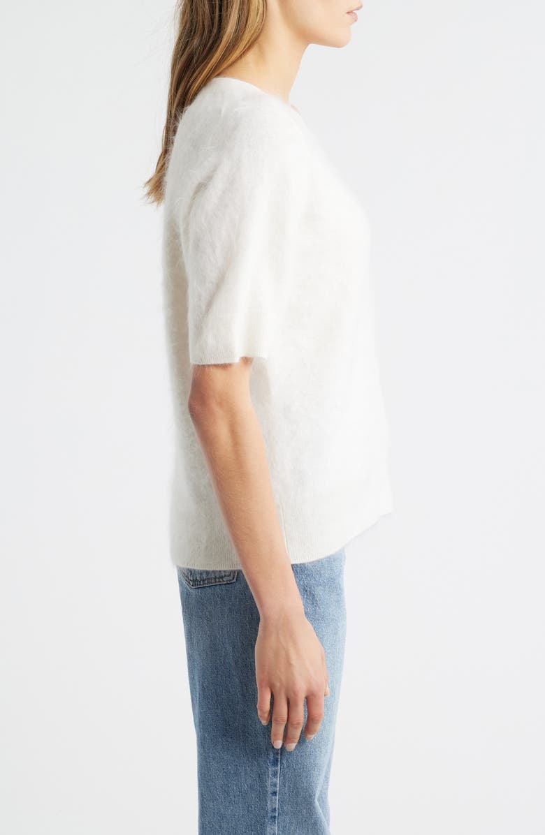 MARGARET O'LEARY Brushed Cashmere Short Sleeve Sweater, Alternate, color, Chalk