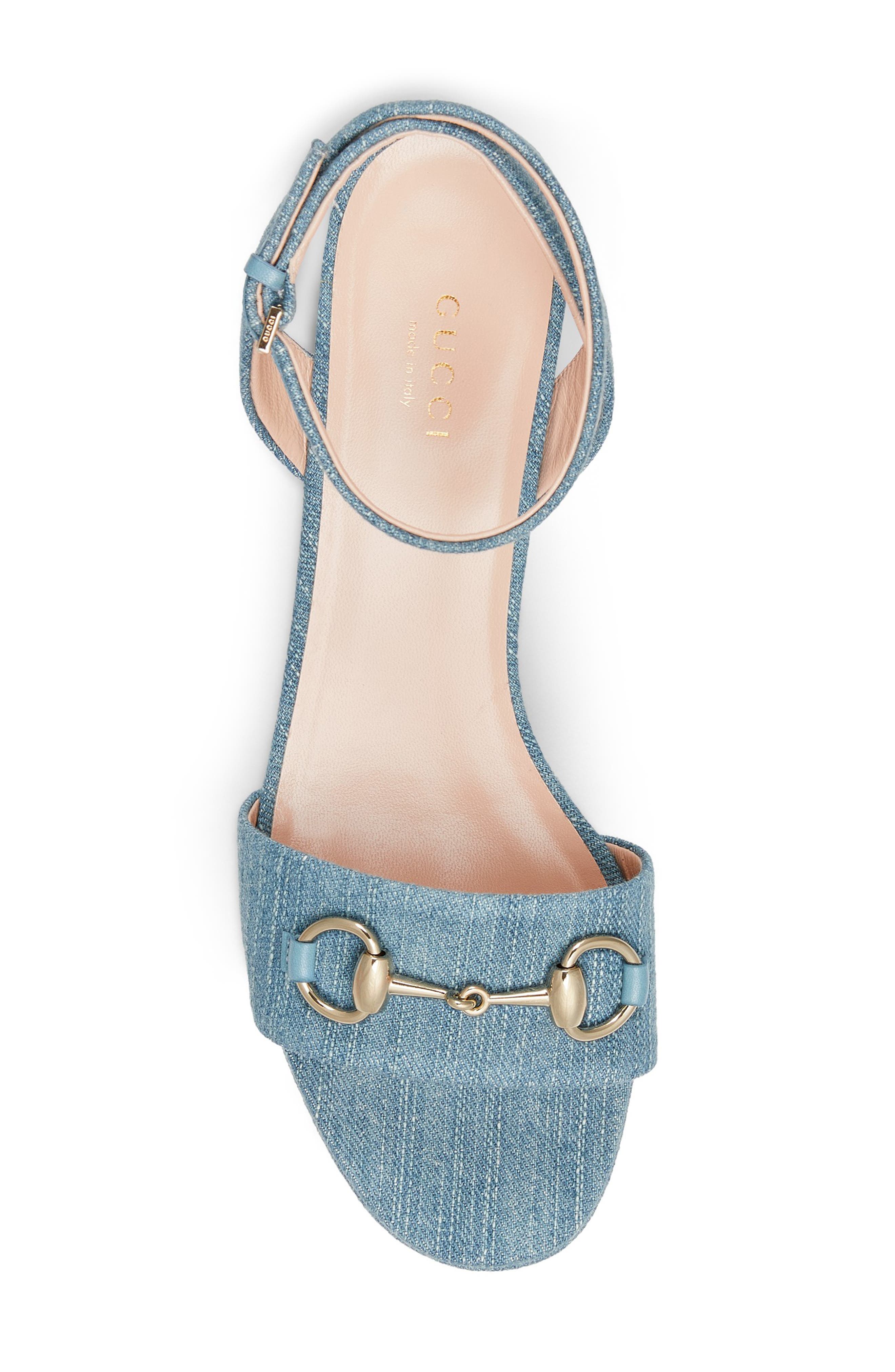 Gucci Lady Horsebit Ankle Strap Wedge Sandal, Alternate, color, Turquoise Blue