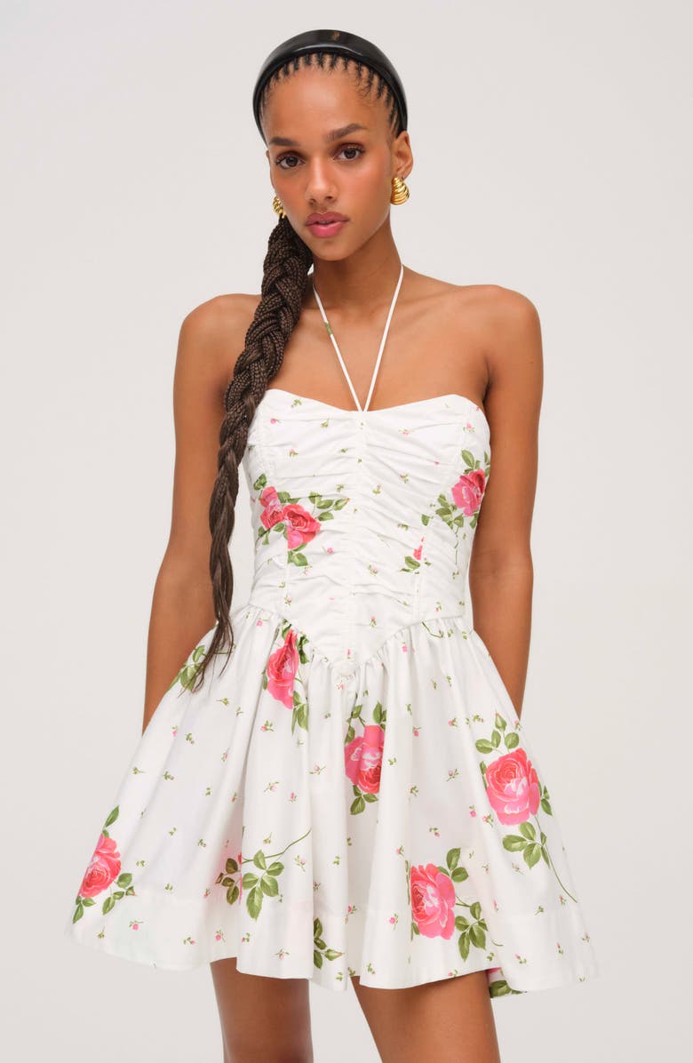 For Love & Lemons Rosebud Corset Halter Minidress, Alternate, color, 