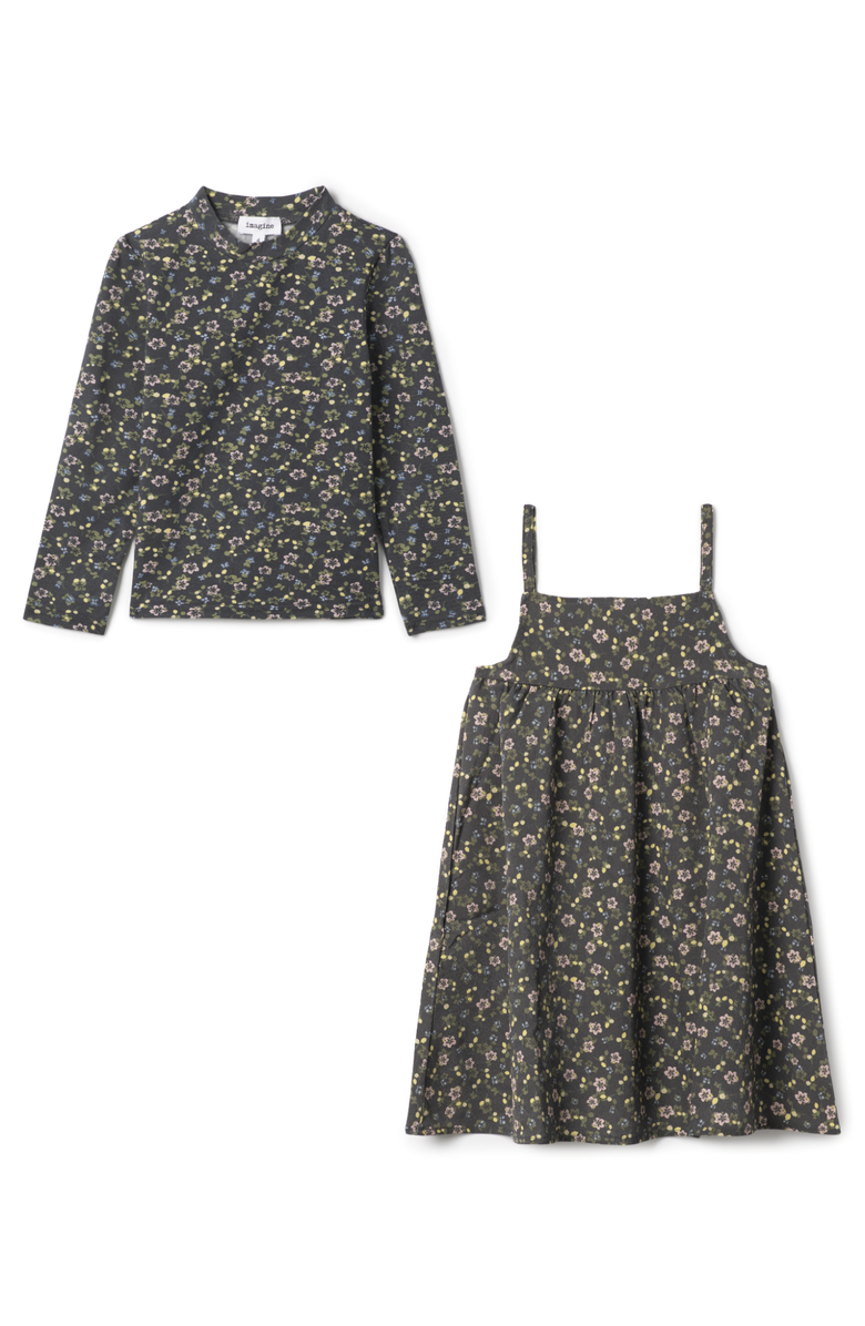 Imagine Floral Print Jumper with Mock Neck Top Set, Main, color, Grey