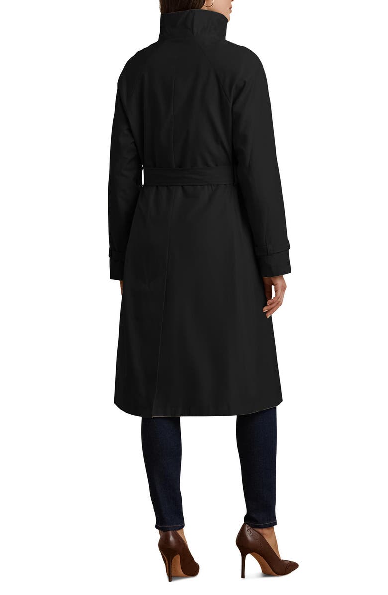 Lauren Ralph Lauren Belted Water Resistant Longline Coat, Alternate, color, Black
