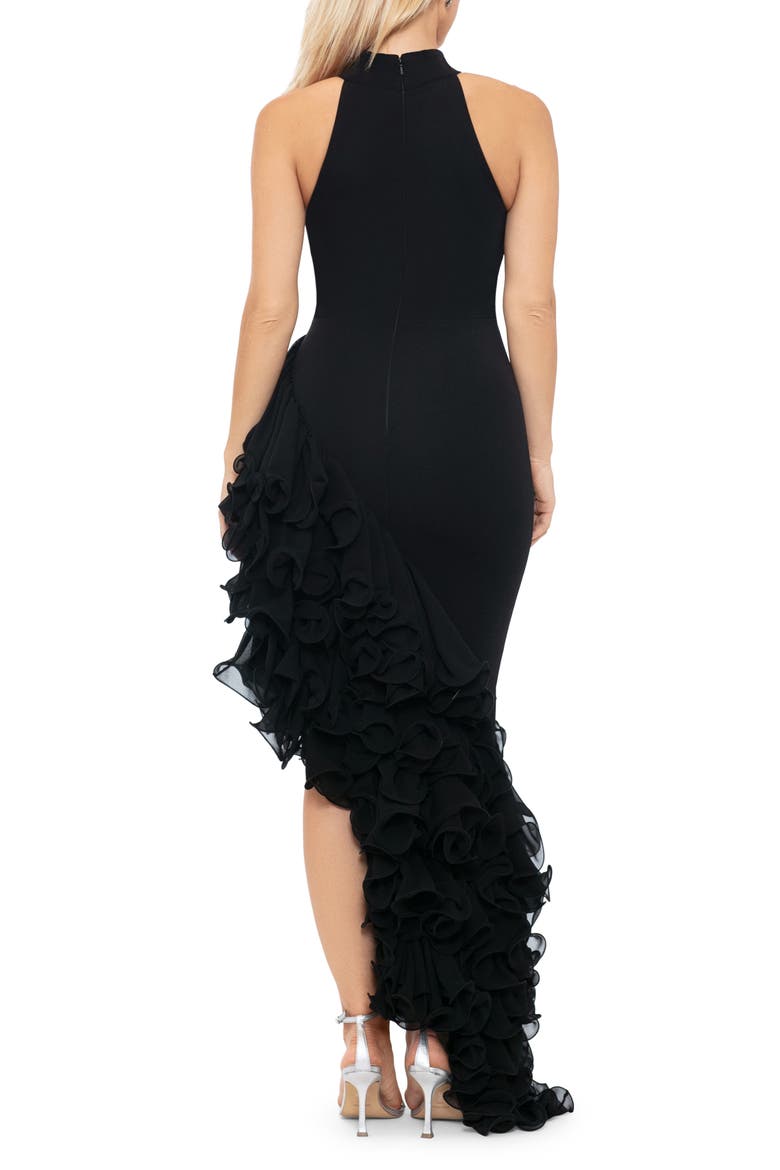 Ruffle Detail Asymmetric Body-Con Ponte Gown, Alternate, color, BLACK