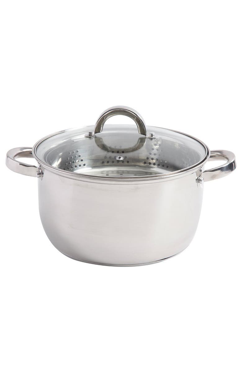OSTER Sangerfield 6 Quart Stainless Steel Casserole Pan with Steamer Insert and Lid, Main, color, Metallic Silver