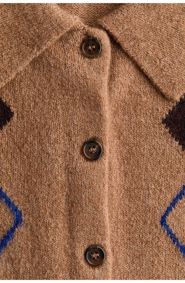 H&M Collared Cardigan, Alternate, color, Dark Beige/Argyle