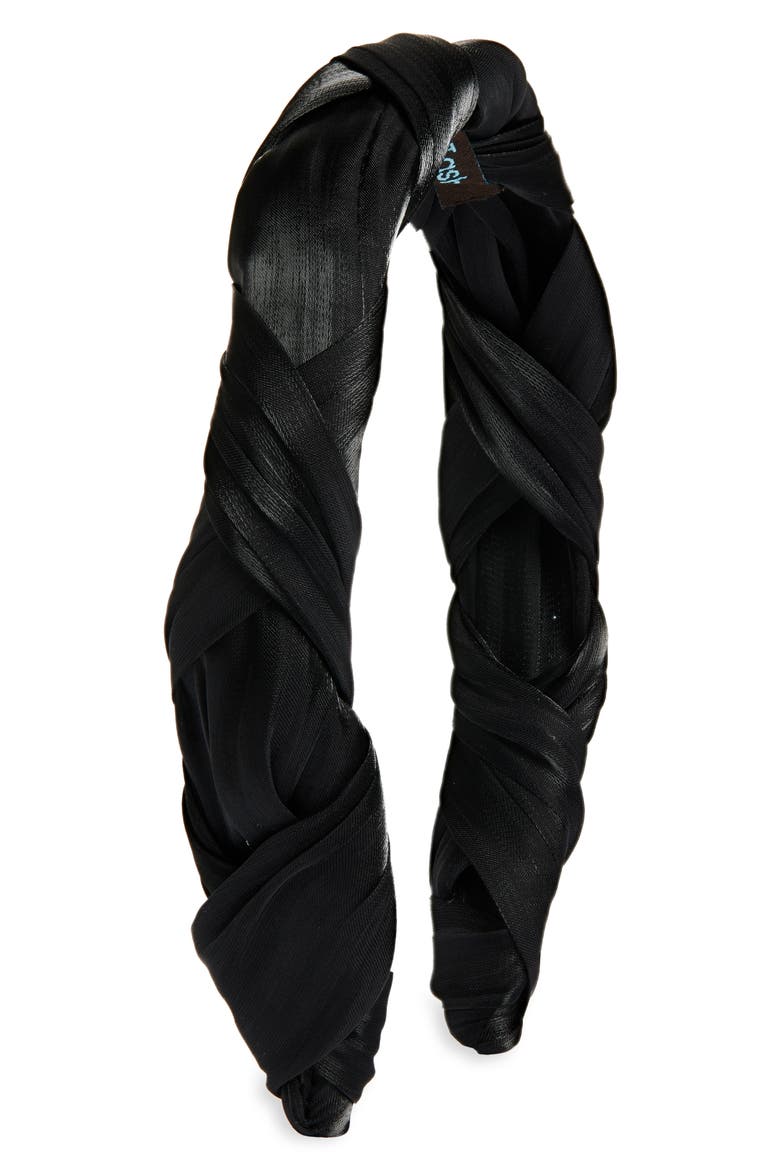 Satin Wrap Headband, Main, color, BLACK