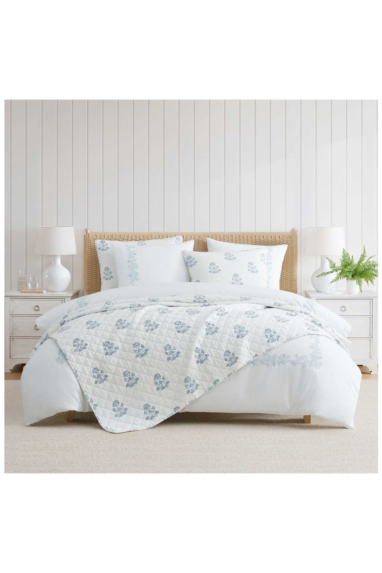 Flower Block Printed Cotton Quilt Set, Alternate, color, WINTER BLUE