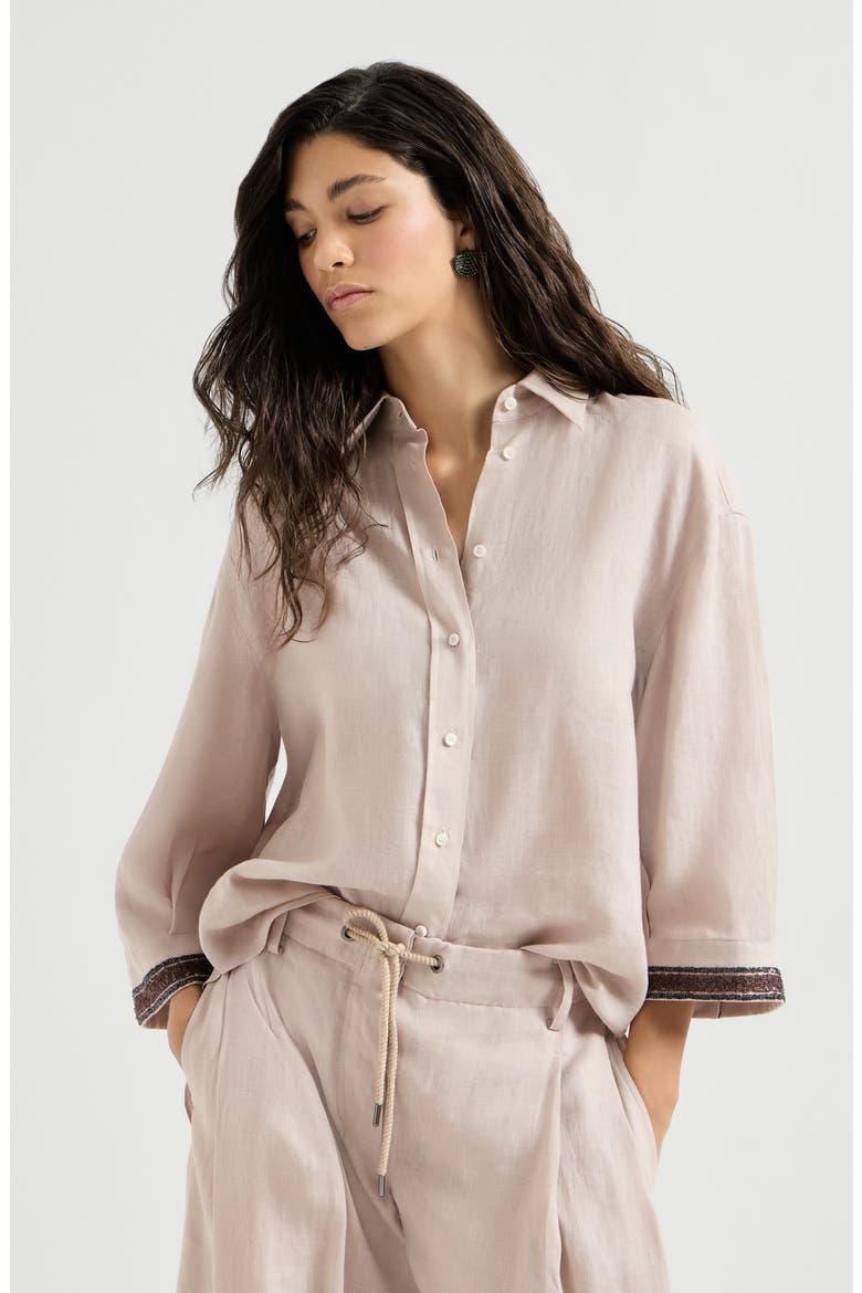 Linen shirt with dazzling cuffs, Alternate, color, Yuta