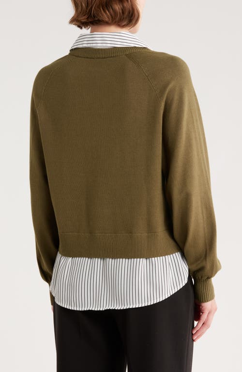 Adrianna Papell V-neck Twofer Sweater In Green