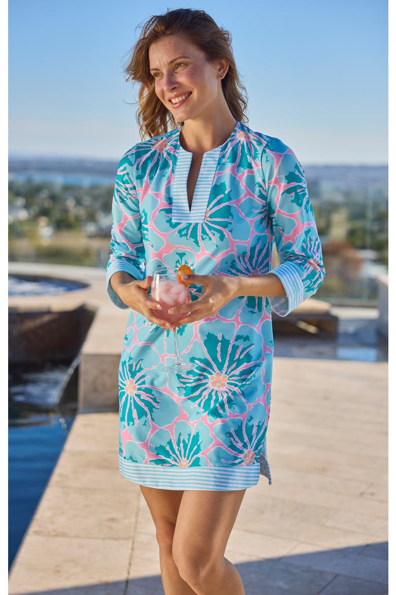 Island UPF Tunic Dress, Alternate, color, Tropical Pink Palm