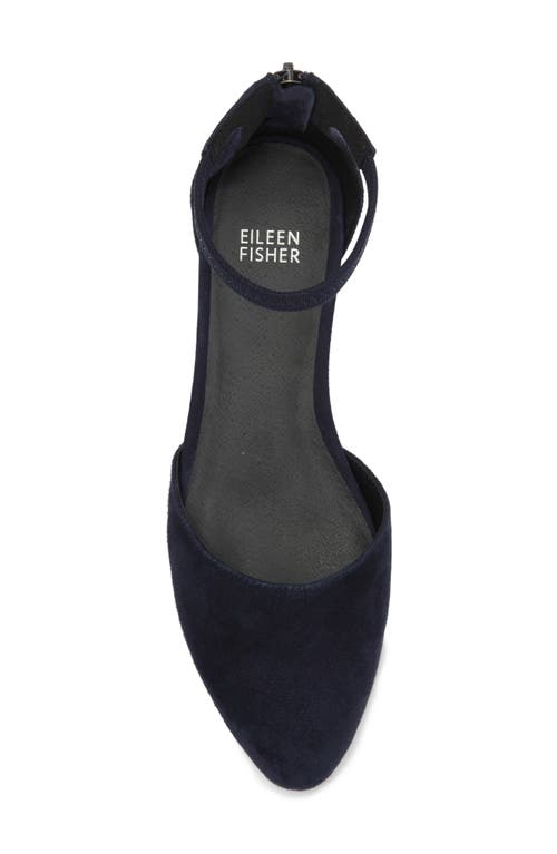 Eileen Fisher Ingle Ankle Strap Flat In Midnight Suede